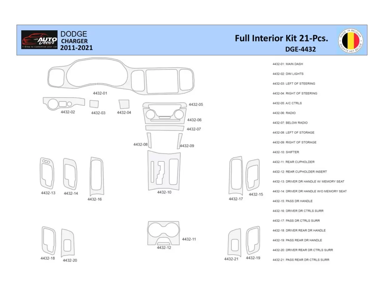 Dodge Charger LD 2011-2022 Inleg dashboard Interieurset aansluitend en pasgemaakt 21 Delen
