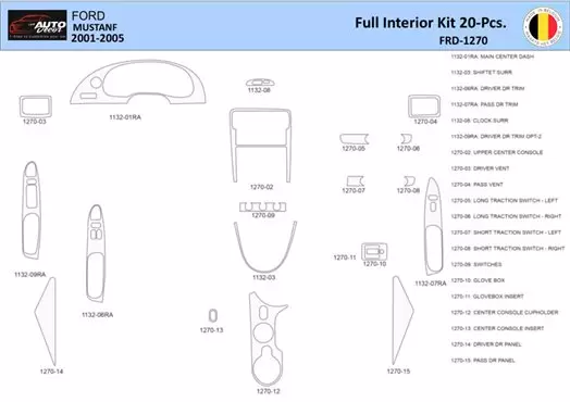 Ford Mustang 2001-2005 Inleg dashboard Interieurset aansluitend en pasgemaakt 20 Delen