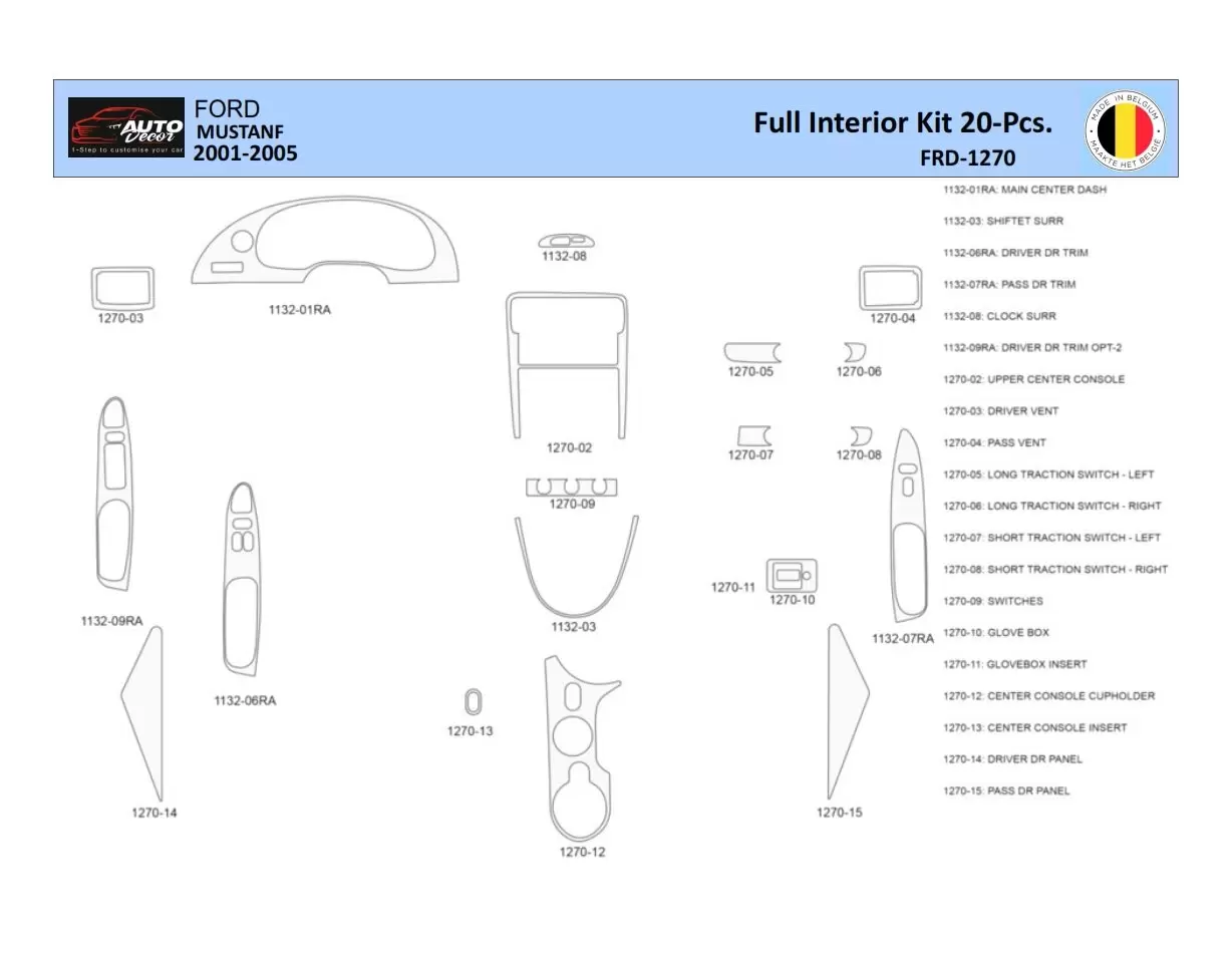 Ford Mustang 2001-2005 Inleg dashboard Interieurset aansluitend en pasgemaakt 20 Delen