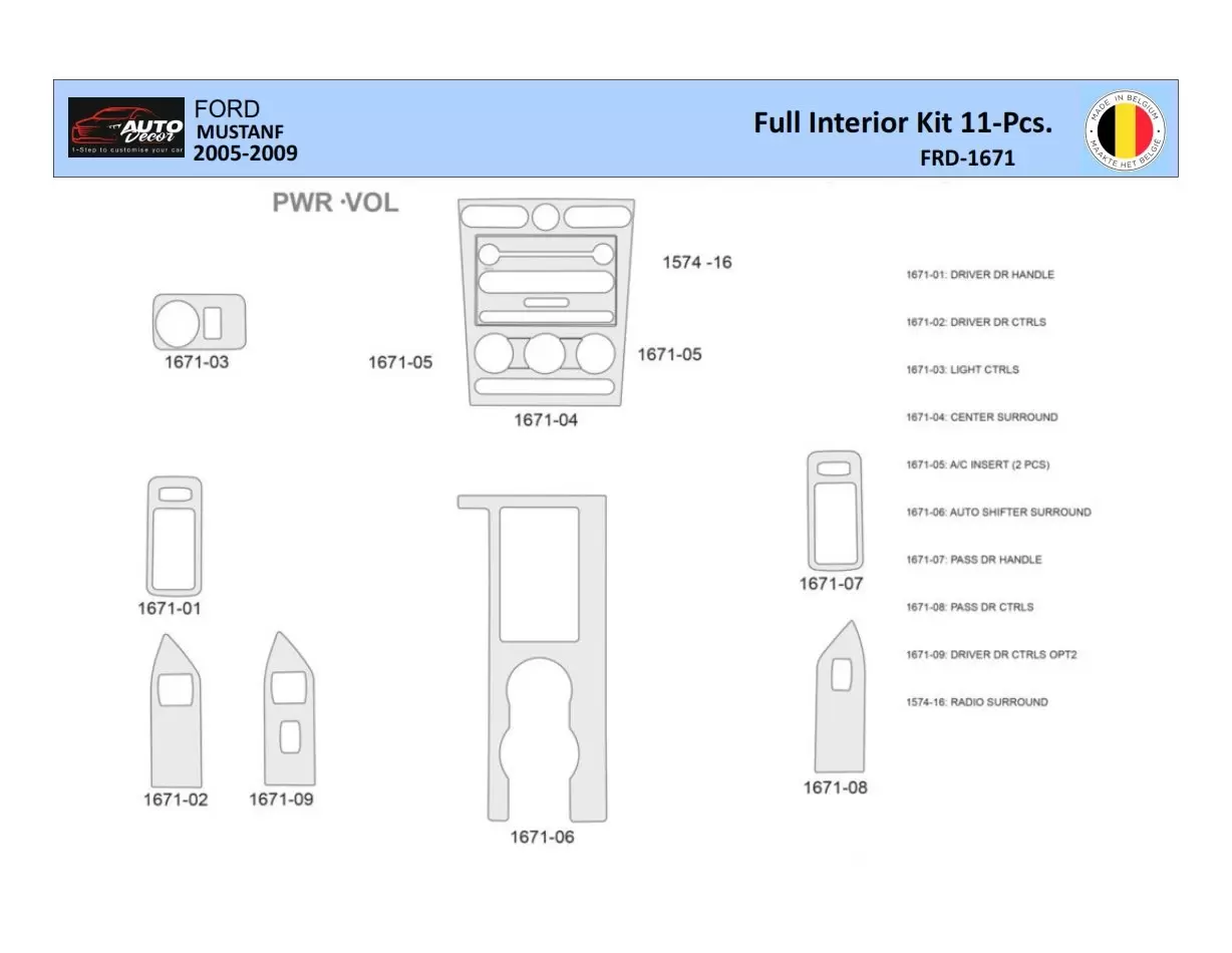 Ford Mustang 2005-2009 Inleg dashboard Interieurset aansluitend en pasgemaakt 11 Delen