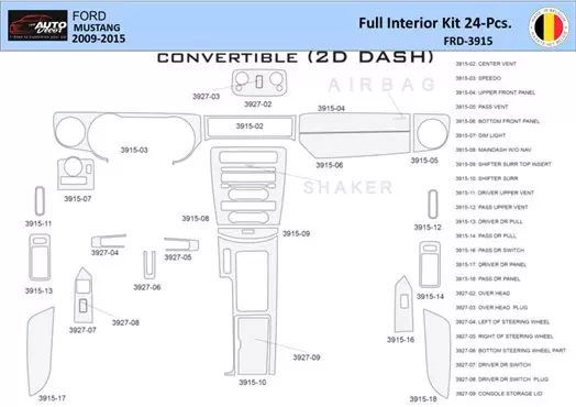 Ford Mustang 2010-2015 Kit la décoration du tableau de bord 24 Pièce - 1 - habillage decor de tableau de bord