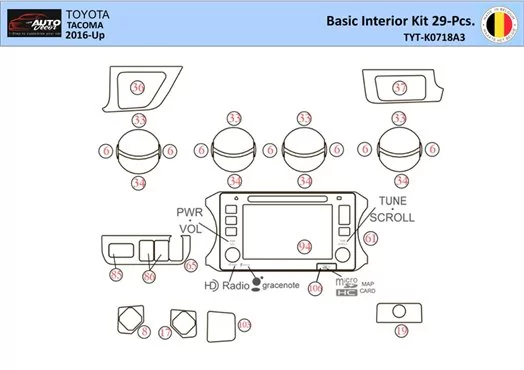 Toyota Tacoma 2016-2021 Kit rivestimento cruscotto interno WHZ 29 pezzi Toyota Tacoma 2016-2021 Kit rivestimento cruscotto interno WHZ 29 pezzi