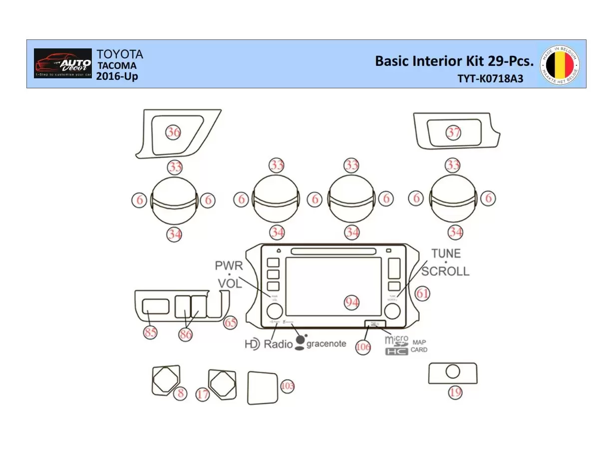 Toyota Tacoma 2016-2021 Kit la décoration du tableau de bord 29 Pièce - 1 - habillage decor de tableau de bord Toyota Tacoma 2016-2021 Kit la décoration du tableau de bord 29 Pièce - 1 - habillage decor de tableau de bord