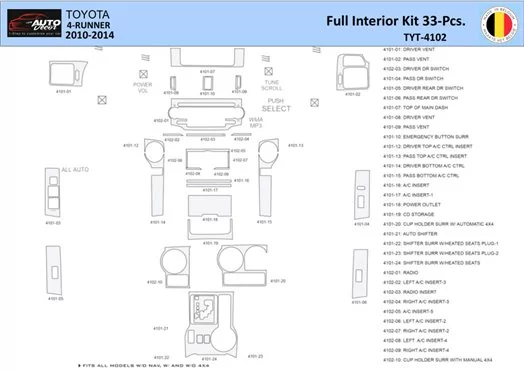Toyota 4Runner 2010-2014 Inleg dashboard Interieurset aansluitend en pasgemaakt 33 Delen Toyota 4Runner 2010-2014 Inleg dashboard Interieurset aansluitend en pasgemaakt 33 Delen