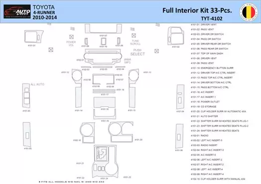 Toyota 4Runner 2010-2014 Mittelkonsole Armaturendekor WHZ Cockpit Dekor 33 Teilige - 1- Cockpit Dekor Innenraum