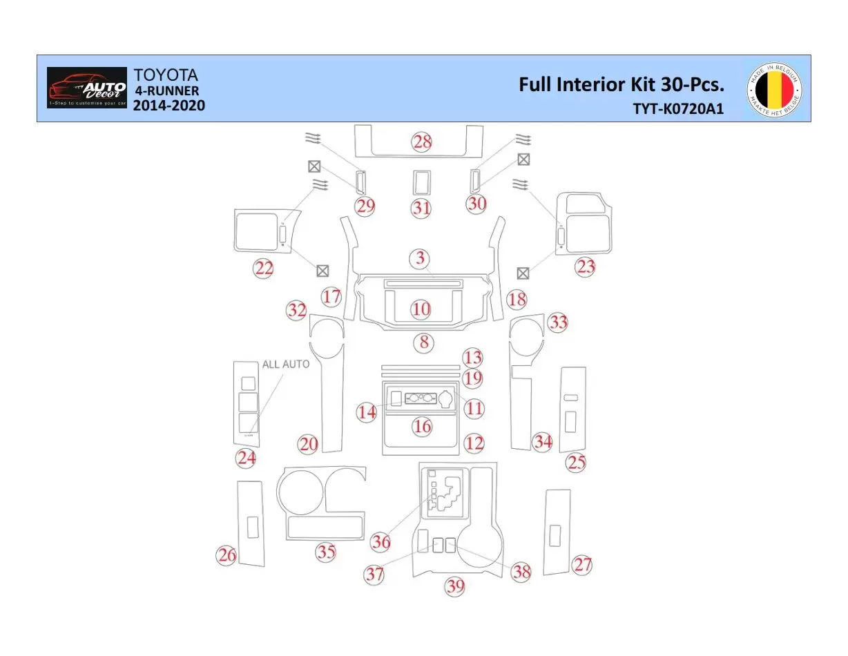 Toyota 4Runner 2014 Interior WHZ Dashboard trim kit 30 Parts