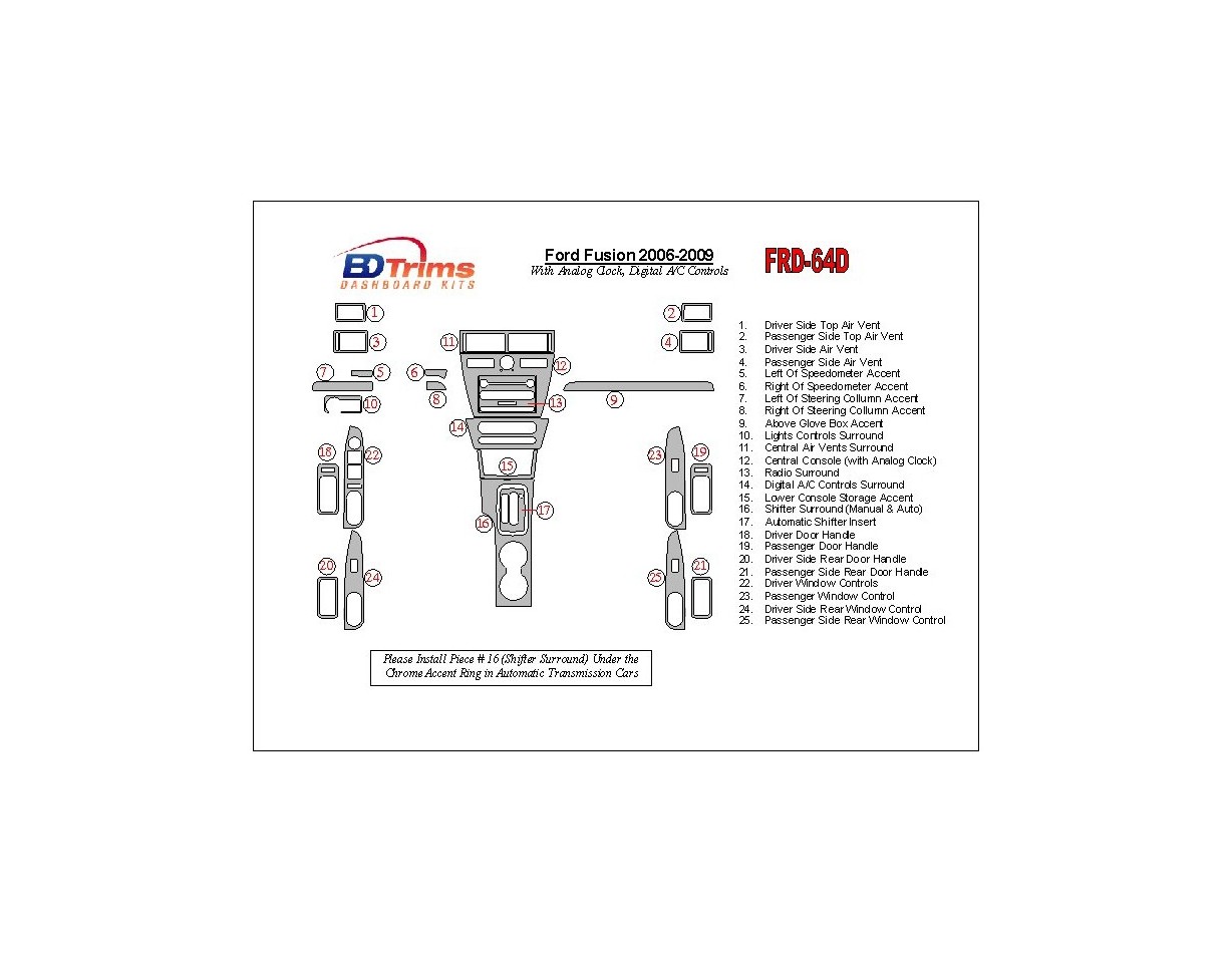 FORD Ford Fusion 2006-2009 With Analogue Clock, Automatic A/C Controls Interior BD Dash Trim Kit €59.99