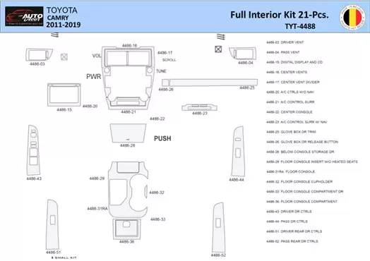 Toyota Camry 2011-2019 Inleg dashboard Interieurset aansluitend en pasgemaakt 21 Delen