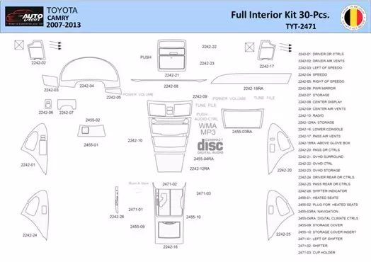 Toyota Camry 2006-2013 Kit la décoration du tableau de bord 30 Pièce - 1 - habillage decor de tableau de bord