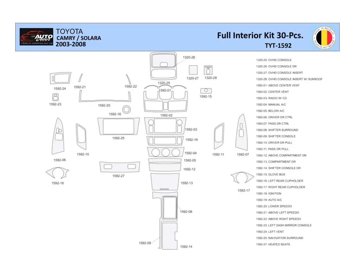 Toyota Camry-Solara 2003-2008 Mittelkonsole Armaturendekor WHZ Cockpit Dekor 30 Teilige - 1- Cockpit Dekor Innenraum