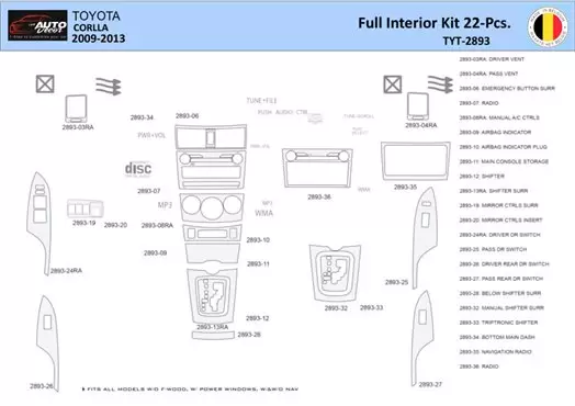 Toyota Corolla 2009 Mittelkonsole Armaturendekor WHZ Cockpit Dekor 22 Teilige - 1- Cockpit Dekor Innenraum