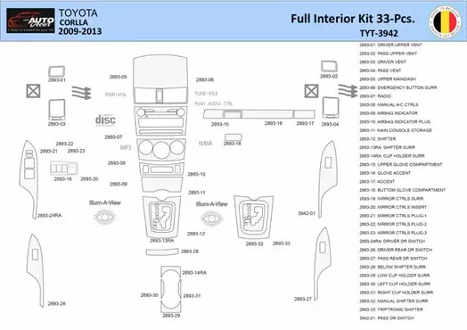 Toyota Corolla 2009 Mittelkonsole Armaturendekor WHZ Cockpit Dekor 33 Teilige - 1- Cockpit Dekor Innenraum