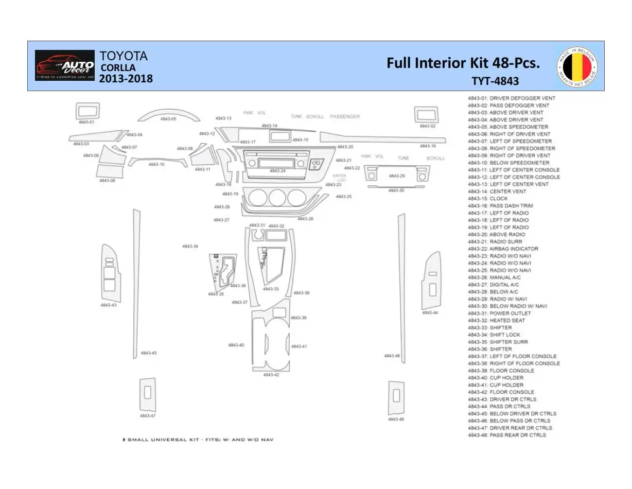 Toyota Corolla 2013-2018 Mittelkonsole Armaturendekor WHZ Cockpit Dekor 48 Teilige - 1- Cockpit Dekor Innenraum