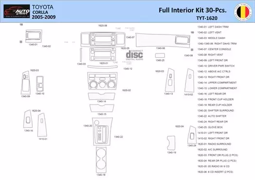 Toyota Corolla 2005 Inleg dashboard Interieurset aansluitend en pasgemaakt 30 Delen