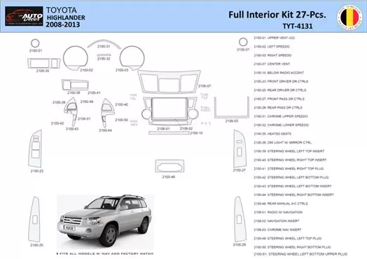 Toyota Highlander 2008-2013 Mittelkonsole Armaturendekor WHZ Cockpit Dekor 27 Teilige - 1- Cockpit Dekor Innenraum