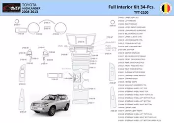 Toyota Highlander 2008-2013 Inleg dashboard Interieurset aansluitend en pasgemaakt 34 Delen