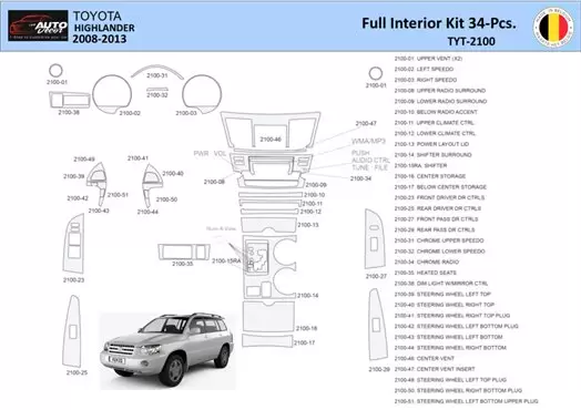 Toyota Highlander 2008-2013 Interior WHZ Dashboard trim kit 34 Parts