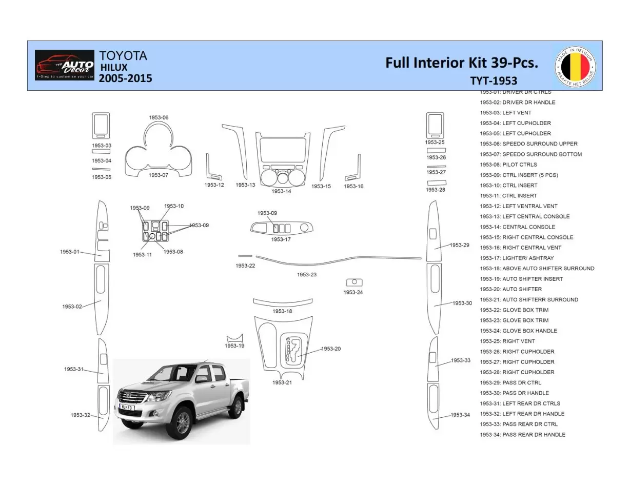 Toyota Hilux 2005 Interior WHZ Dashboard trim kit 39 Parts