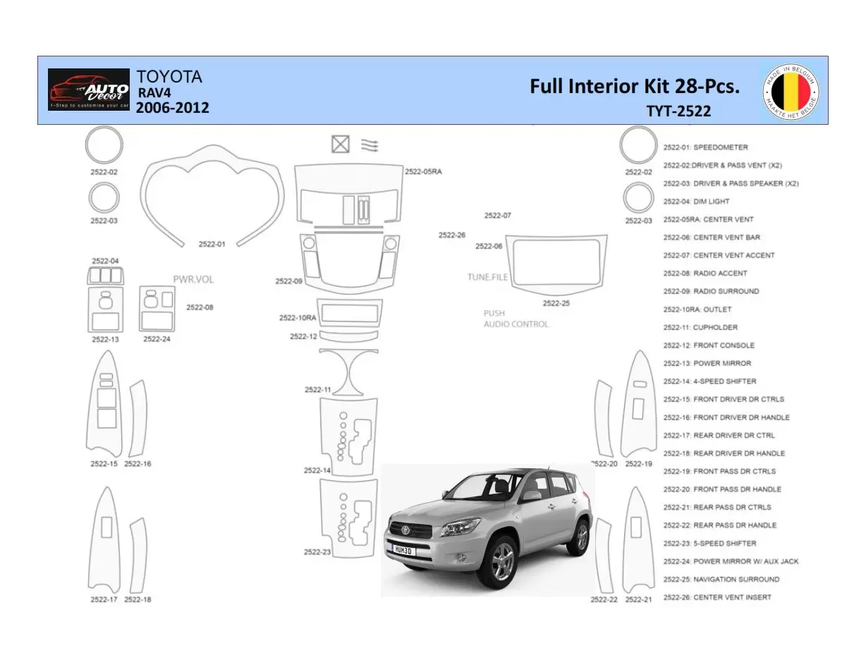 Toyota Rav4 2006 Mittelkonsole Armaturendekor WHZ Cockpit Dekor 28 Teilige - 1- Cockpit Dekor Innenraum