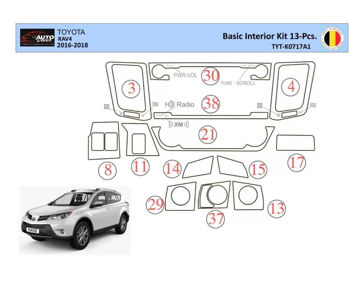 Toyota RAV4 2015 Inleg dashboard Interieurset aansluitend en pasgemaakt 13 Delen