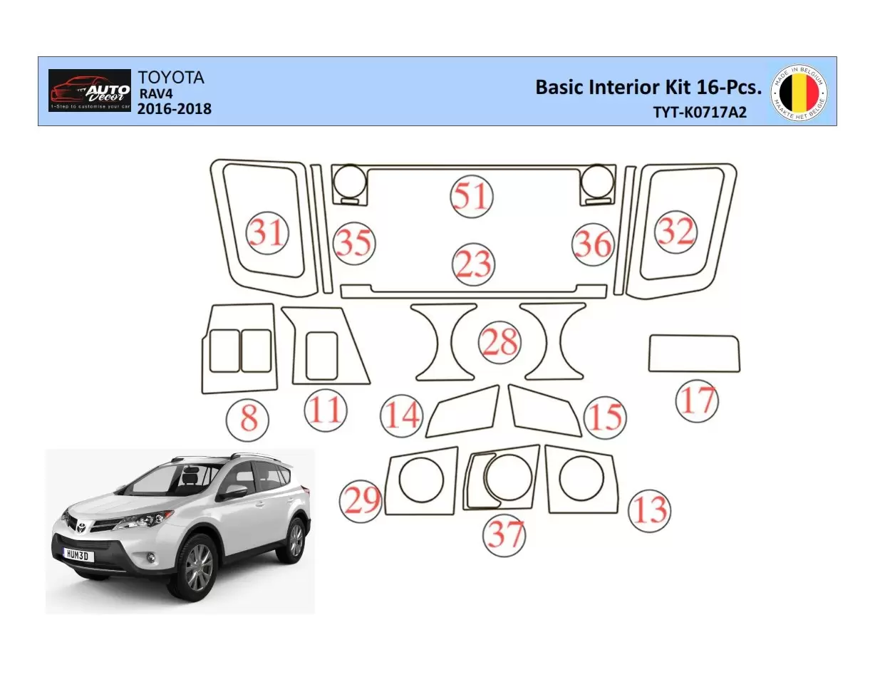 Toyota RAV4 2015 Interior WHZ Dashboard trim kit 16 Parts