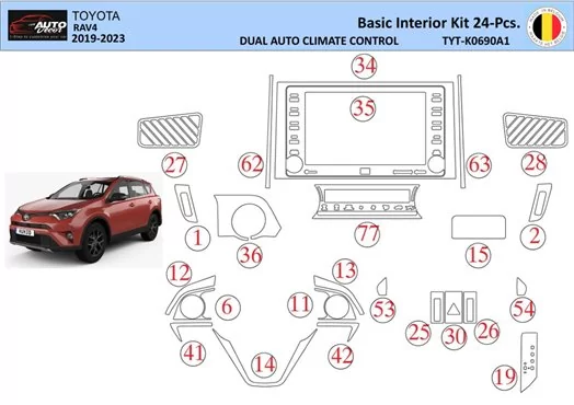 Toyota RAV4 2019 Kit la décoration du tableau de bord 24 Pièce - 1 - habillage decor de tableau de bord Toyota RAV4 2019 Kit la décoration du tableau de bord 24 Pièce - 1 - habillage decor de tableau de bord