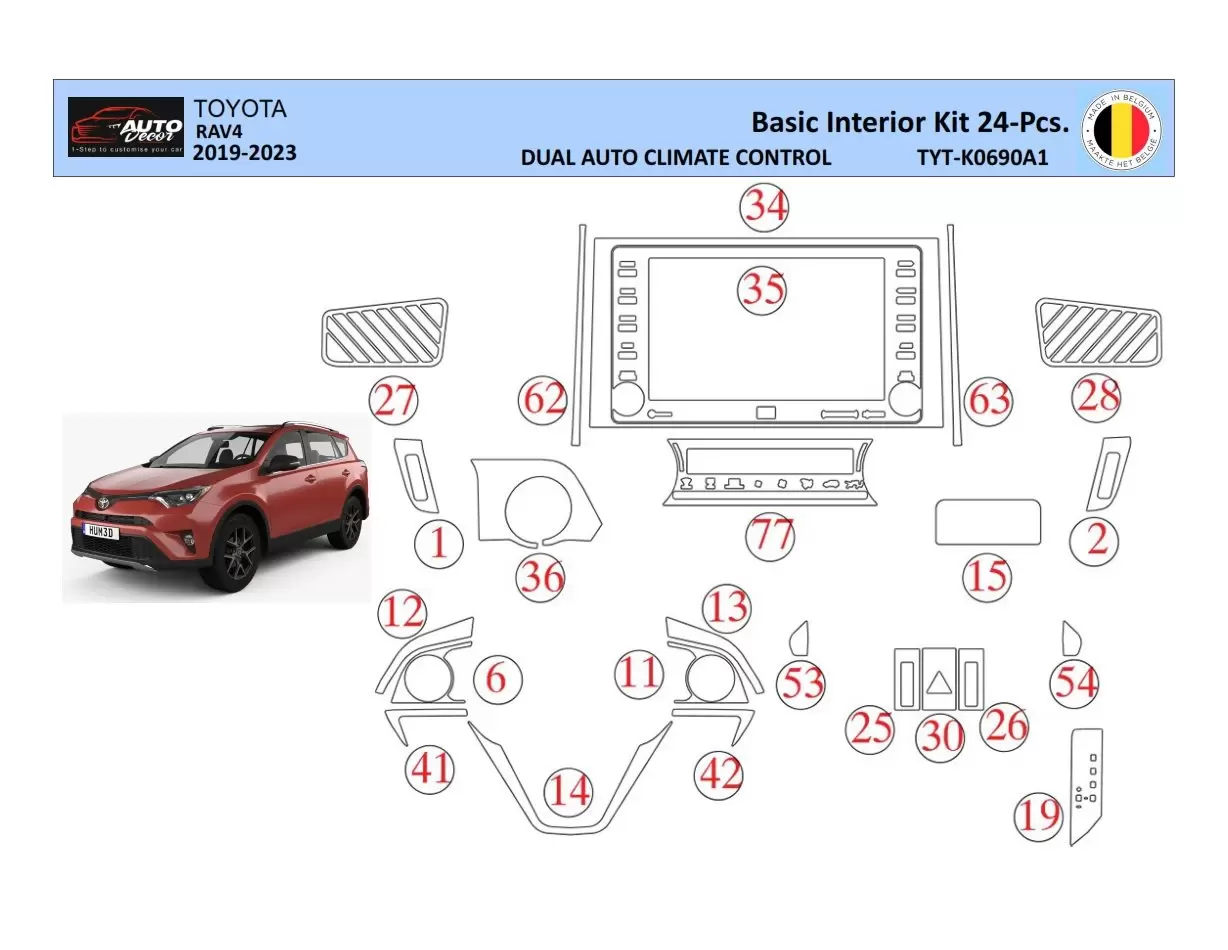 Toyota RAV4 2019 Inleg dashboard Interieurset aansluitend en pasgemaakt 24 Delen