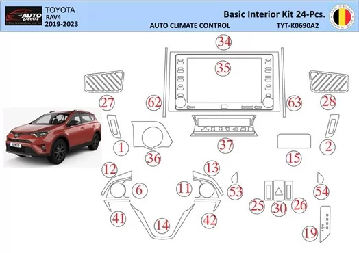 Toyota RAV4 2019 Interior WHZ Dashboard trim kit 24 Parts Toyota RAV4 2019 Interior WHZ Dashboard trim kit 24 Parts