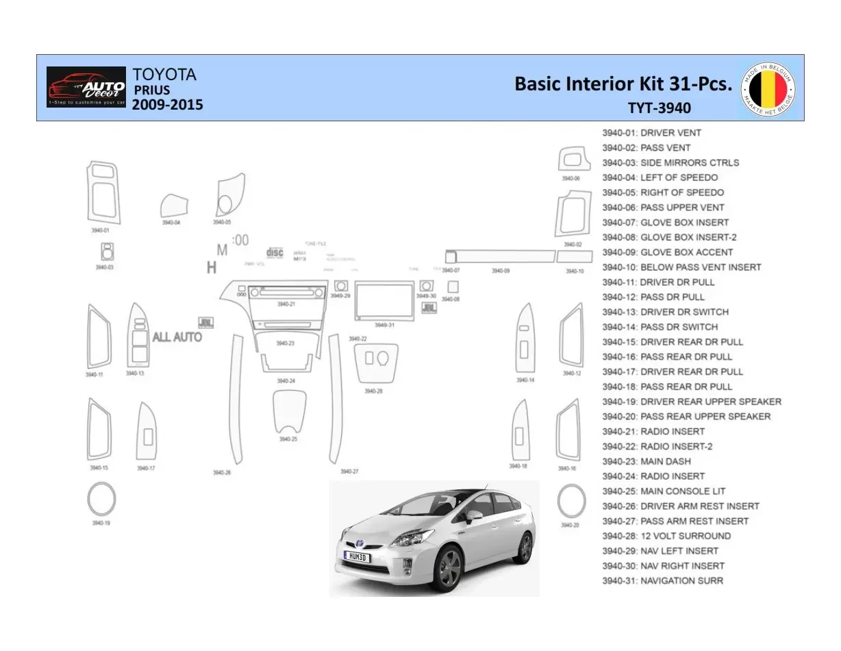 Toyota Prius 2009-2015 Inleg dashboard Interieurset aansluitend en pasgemaakt 31 Delen