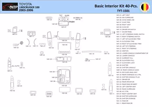 Toyota LandCruiser 2002-2006 Kit la décoration du tableau de bord 40 Pièce - 1 - habillage decor de tableau de bord