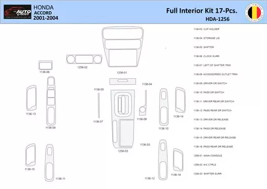 Honda Accord 2001-2004 Inleg dashboard Interieurset aansluitend en pasgemaakt 17 Delen