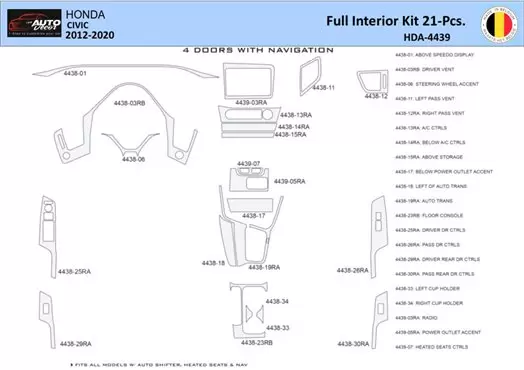 Honda Civic X 2012-2015 Mittelkonsole Armaturendekor WHZ Cockpit Dekor 21 Teilige - 1- Cockpit Dekor Innenraum