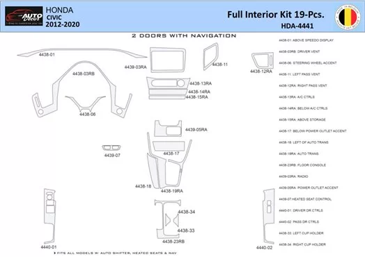 Honda Civic X 2012-2015 Kit la décoration du tableau de bord 20 Pièce - 1 - habillage decor de tableau de bord Honda Civic X 2012-2015 Kit la décoration du tableau de bord 20 Pièce - 1 - habillage decor de tableau de bord