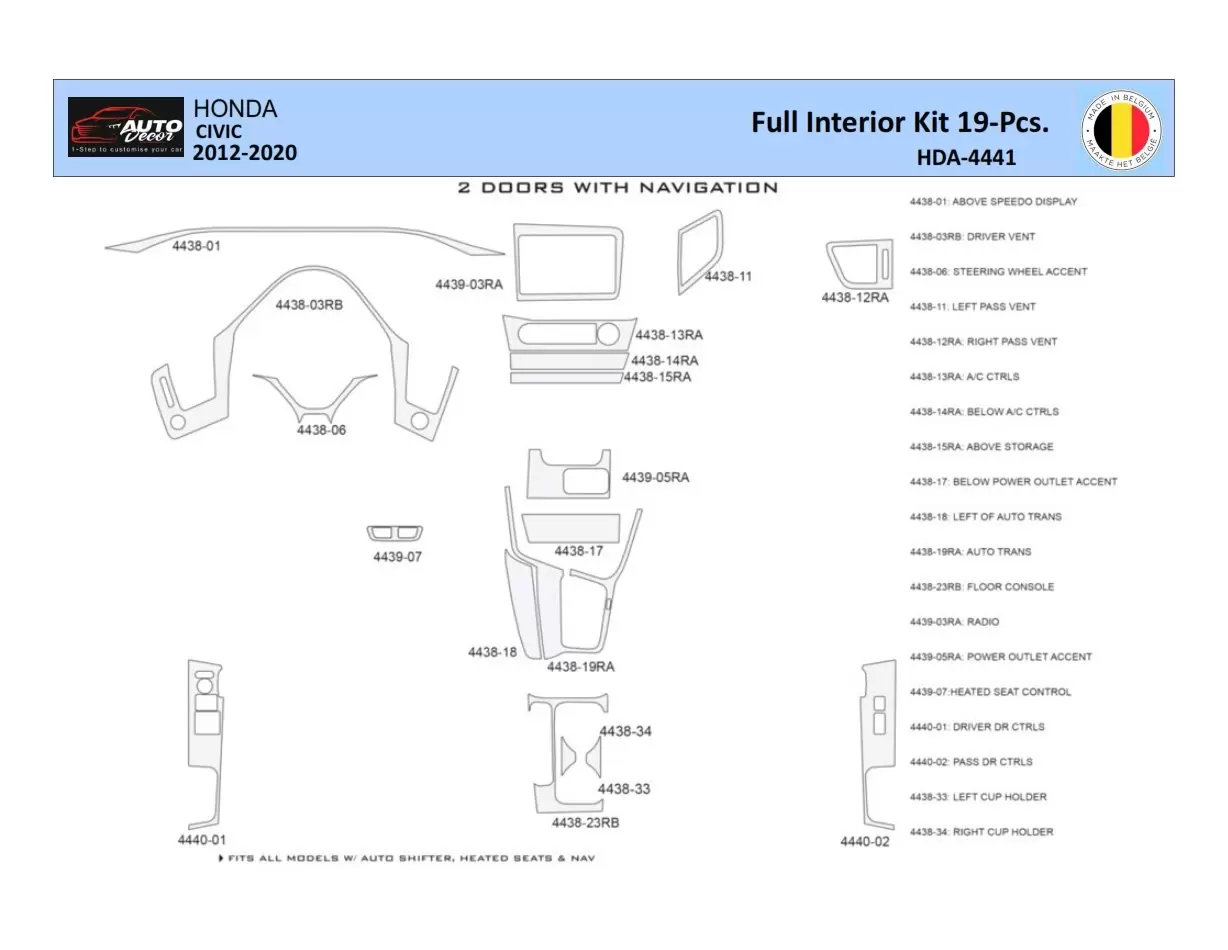 Honda Civic X 2012-2015 Interior WHZ Dashboard trim kit 20 Parts Honda Civic X 2012-2015 Interior WHZ Dashboard trim kit 20 Parts