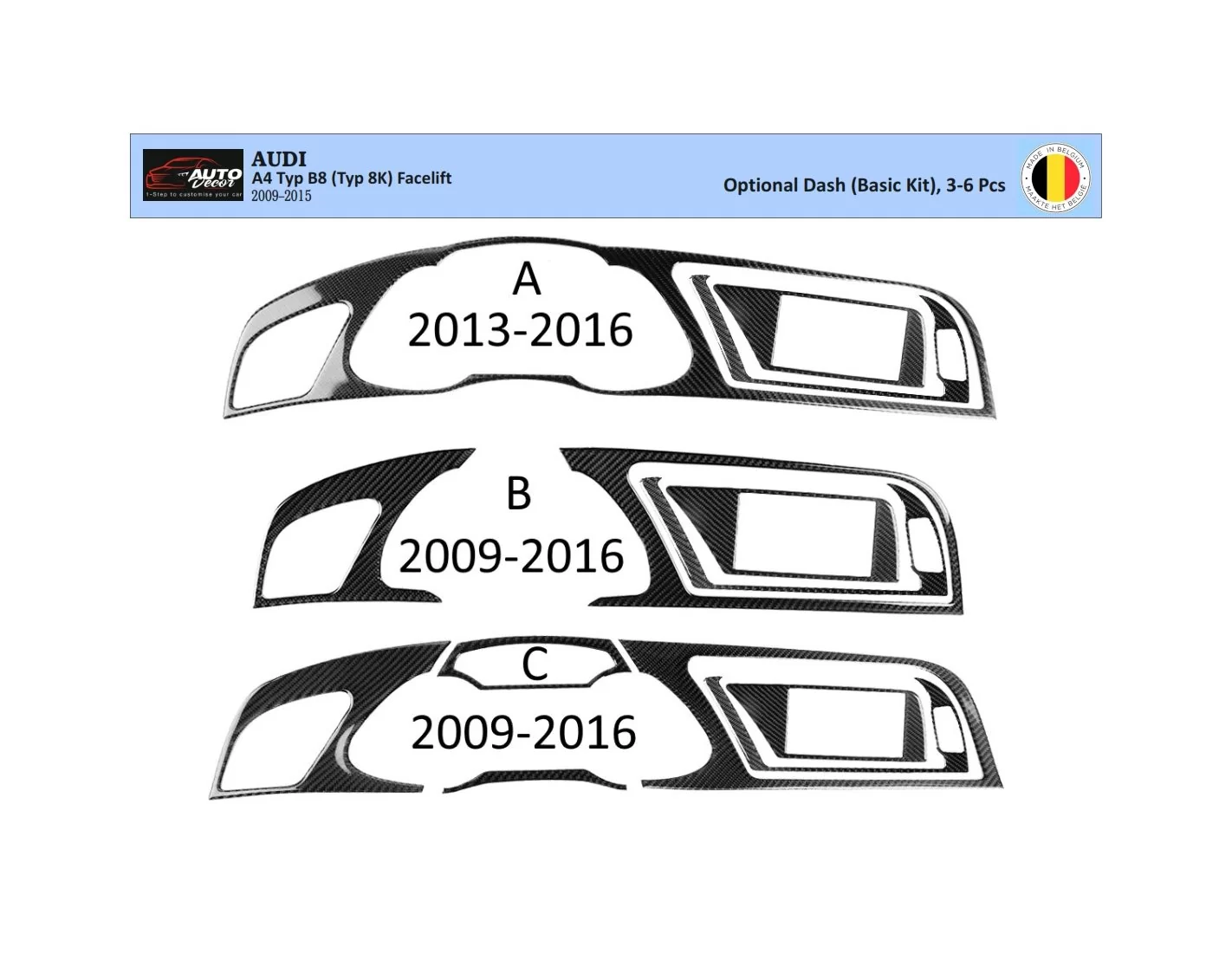 Audi A4 B8 Typ 8K 2009-2015 3D Interior Dashboard Trim Kit Dash Trim Dekor 3-6-Parts