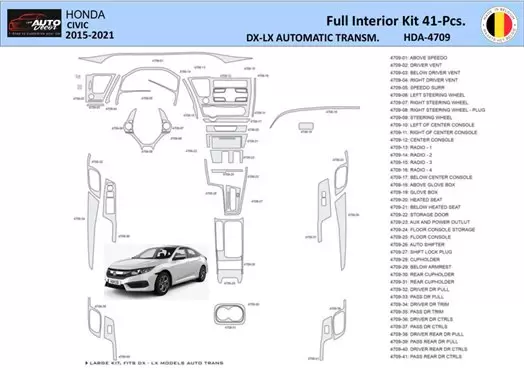 Honda Civic XI 2015-2021 Inleg dashboard Interieurset aansluitend en pasgemaakt 41 Delen