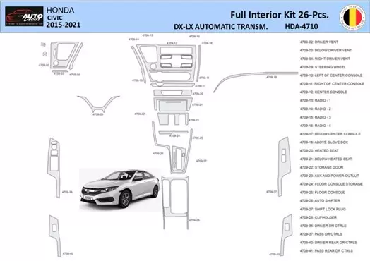 Honda Civic XI 2015-2021 Interior WHZ Dashboard trim kit 26 Parts
