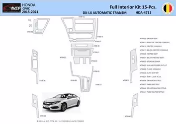Honda Civic XI 2015-2021 Kit la décoration du tableau de bord 15 Pièce - 1 - habillage decor de tableau de bord