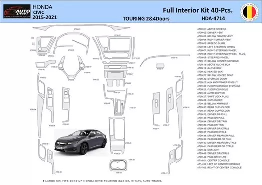 Honda Civic XI 2015-2021 Kit la décoration du tableau de bord 40 Pièce - 1 - habillage decor de tableau de bord