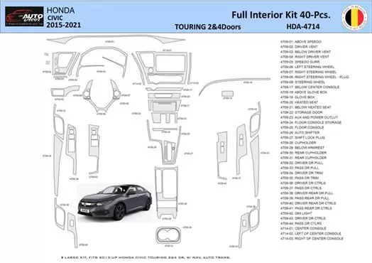 Honda Civic XI 2015-2021 Mittelkonsole Armaturendekor WHZ Cockpit Dekor 40 Teilige - 1- Cockpit Dekor Innenraum
