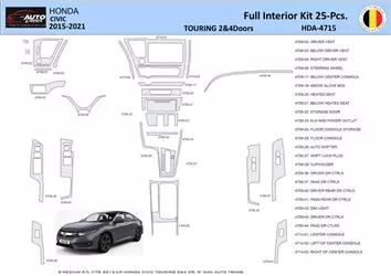 Honda Civic XI 2015-2021 Inleg dashboard Interieurset aansluitend en pasgemaakt 25 Delen