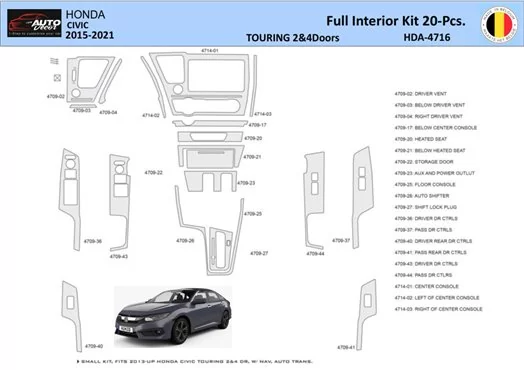 Honda Civic XI 2015-2021 Inleg dashboard Interieurset aansluitend en pasgemaakt 20 Delen Honda Civic XI 2015-2021 Inleg dashboard Interieurset aansluitend en pasgemaakt 20 Delen