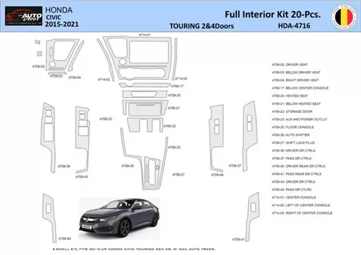 Honda Civic XI 2015-2021 Mittelkonsole Armaturendekor WHZ Cockpit Dekor 20 Teilige - 1- Cockpit Dekor Innenraum