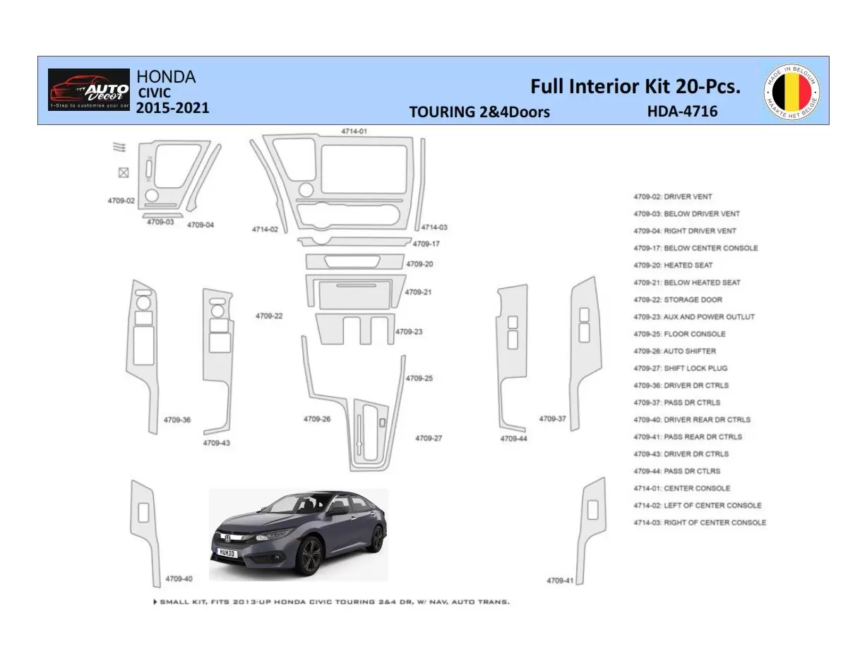 Honda Civic XI 2015-2021 Interior WHZ Dashboard trim kit 20 Parts