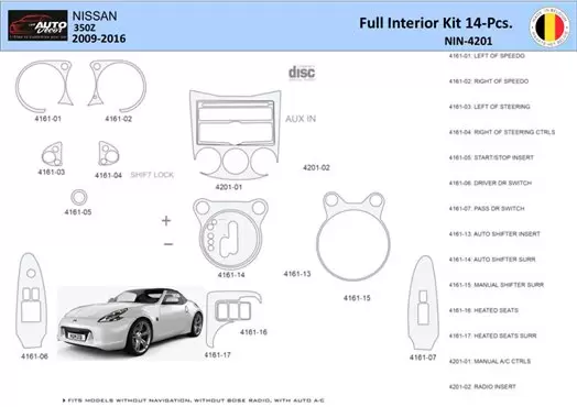 Nissan 370Z-2009 Inleg dashboard Interieurset aansluitend en pasgemaakt 14 Delen