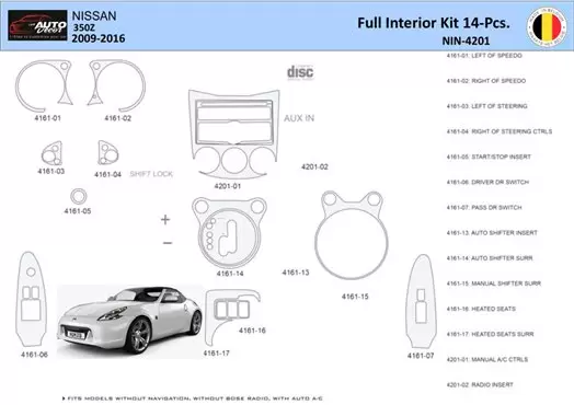 Nissan 370Z-2009 Mascherine sagomate per rivestimento cruscotti 14 Decori