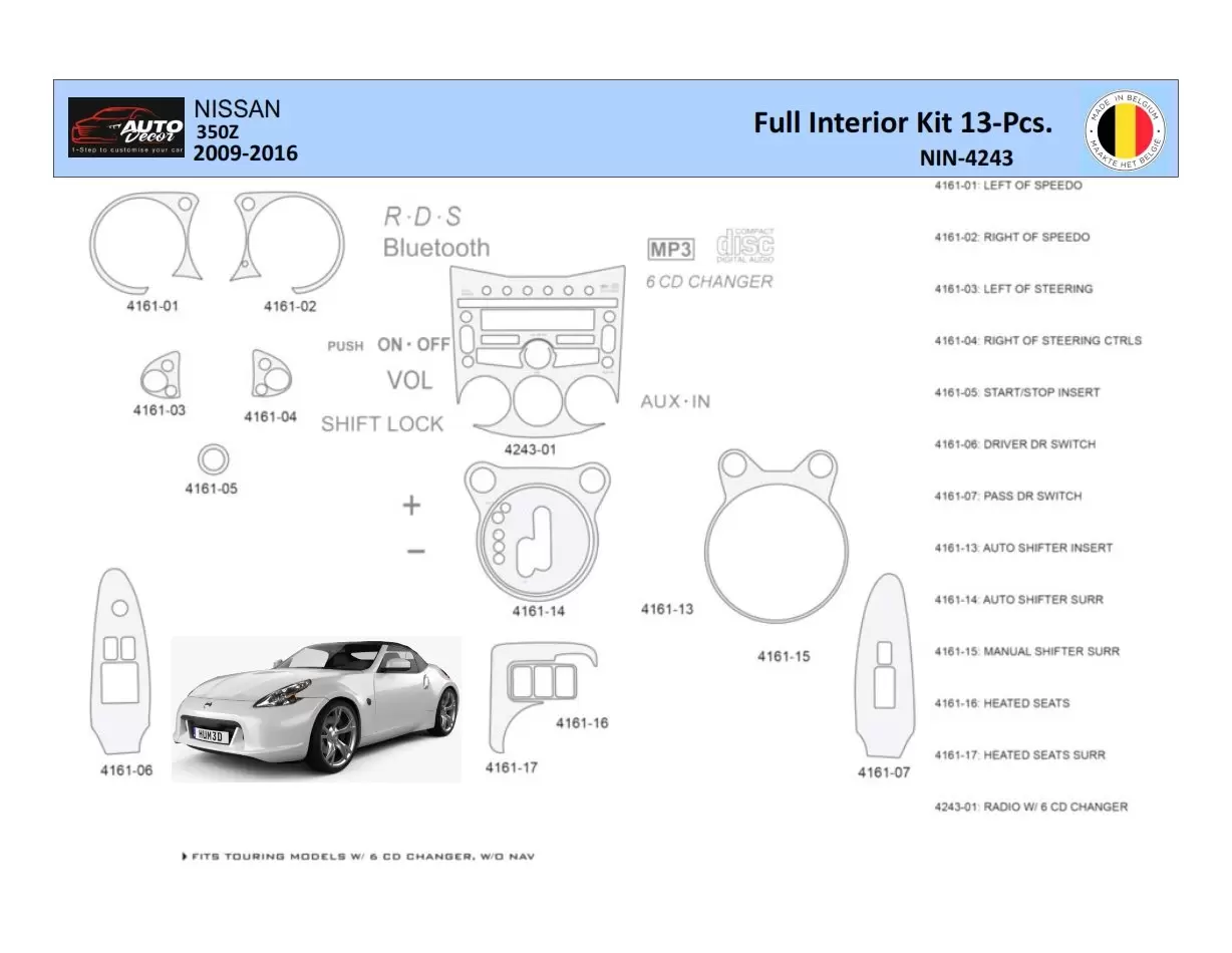 Nissan 370Z-2009 Kit la décoration du tableau de bord 13 Pièce - 1 - habillage decor de tableau de bord