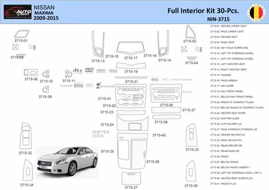 Nissan Maxima 2009-2015 Mittelkonsole Armaturendekor WHZ Cockpit Dekor 30 Teilige - 1- Cockpit Dekor Innenraum