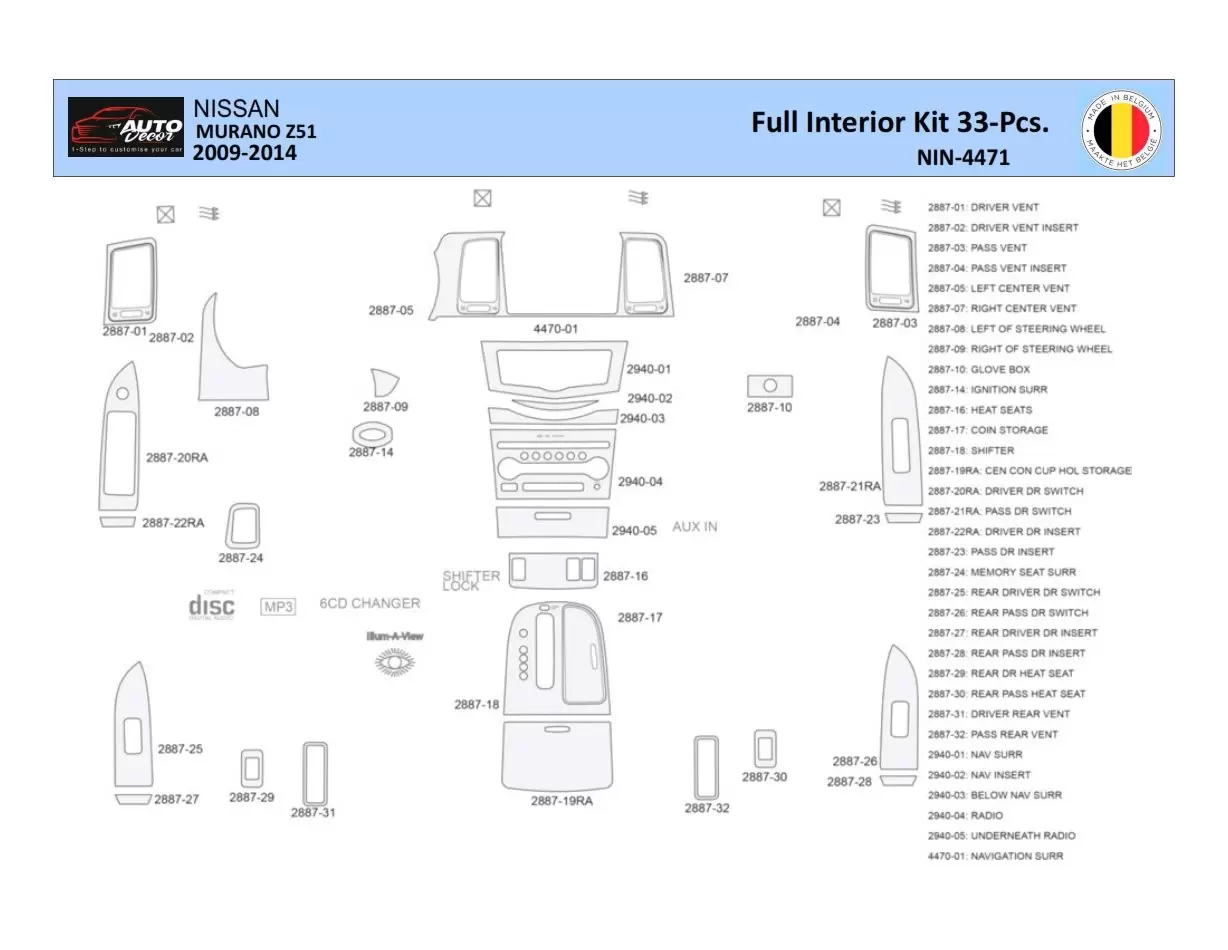 Nissan Murano 2011 Mittelkonsole Armaturendekor WHZ Cockpit Dekor 33 Teilige - 1- Cockpit Innenraum Dekor Nissan Murano 2011 Mittelkonsole Armaturendekor WHZ Cockpit Dekor 33 Teilige - 1- Cockpit Innenraum Dekor