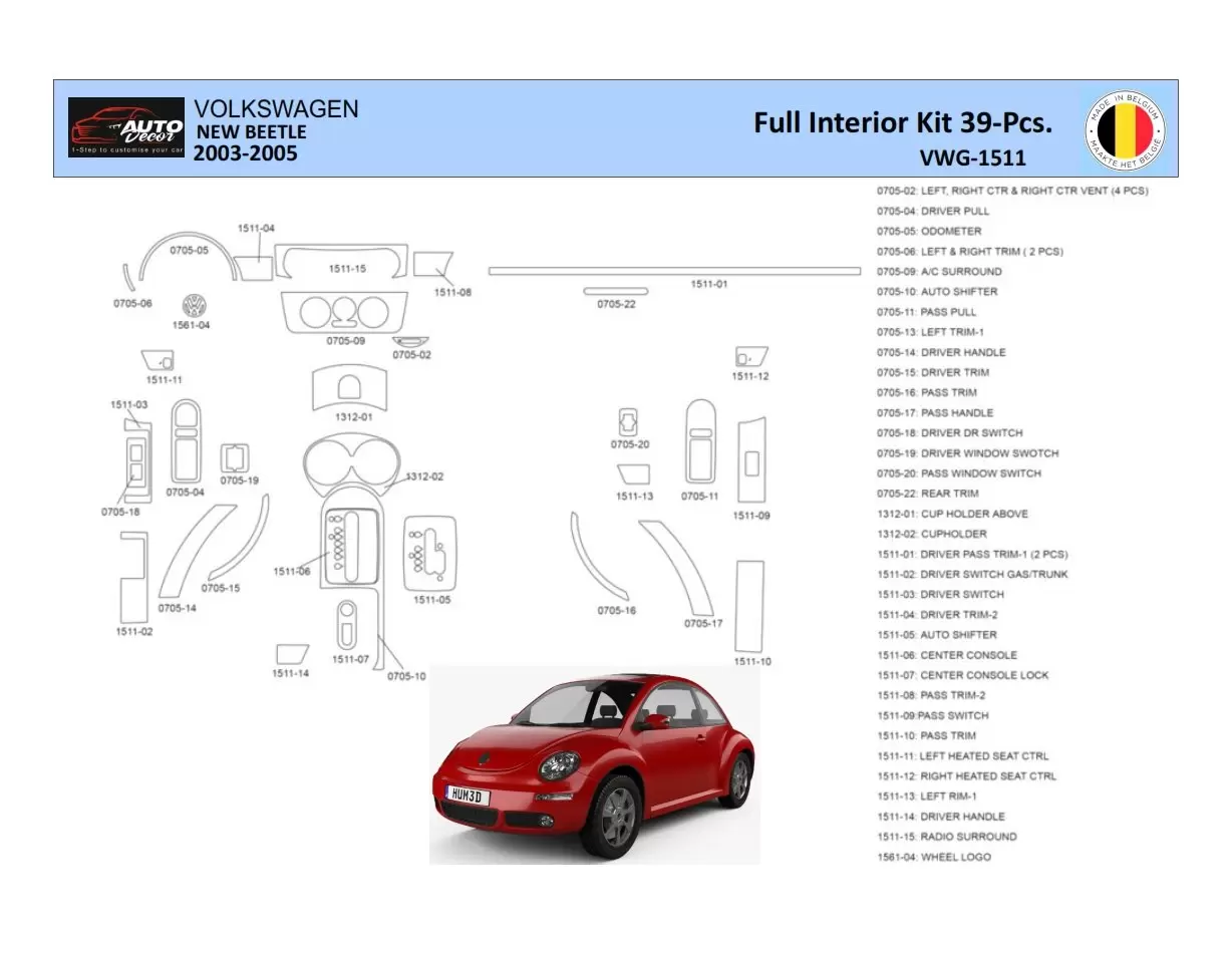 VolksWagen Beetle 2002-2005 Interior WHZ Dashboard trim kit 41 Parts